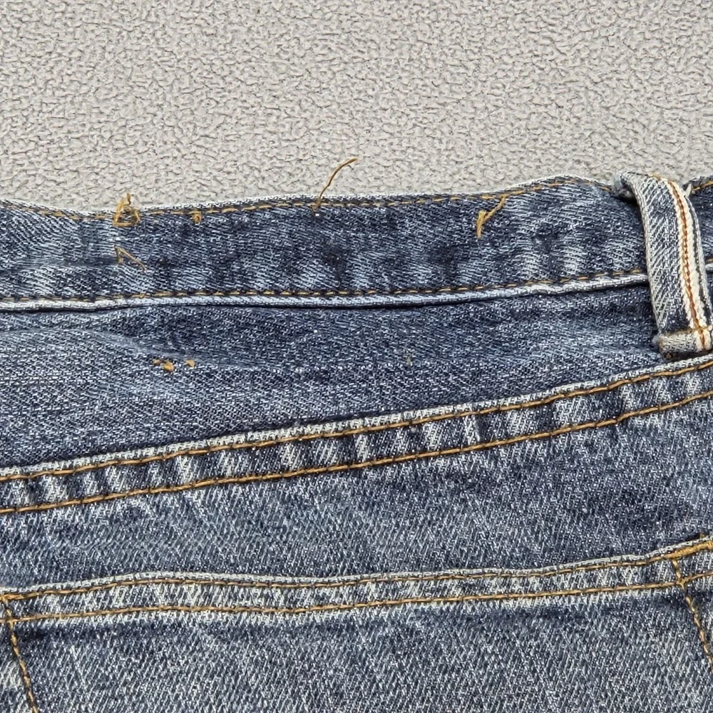 Levis 5Jeans Mens 31x31 Blue Selvedge Button Fly Straight Denim Faded Distressed